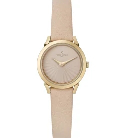 Damenuhren|Damenuhren*Pierre Cardin Damen Armband-Uhr schlichtes Ziffernblatt analoge Quarz-Uhr mit Leder-Armband 3ATM 27mm CPI.250 Beige, Schwarz, Weiß, Rosa