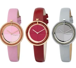 Damenuhren|Damenuhren*Pierre Cardin Damen Armband-Uhr modernes Ziffernblatt analoge Quarz-Uhr mit Leder-Armband 3ATM 32mm CMA.000 Rosa, Rot oder Grau