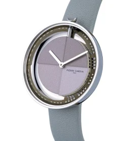 Damenuhren|Damenuhren*Pierre Cardin Damen Armband-Uhr modernes Ziffernblatt analoge Quarz-Uhr mit Leder-Armband 3ATM 32mm CMA.000 Rosa, Rot oder Grau