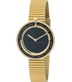 Damenuhren|Damenuhren*Pierre Cardin Damen Armband-Uhr schlichtes Ziffernblatt analoge Quarz-Uhr mit Edelstahl-Armband 3ATM 32mm CMA.0009 Gold/Schwarz