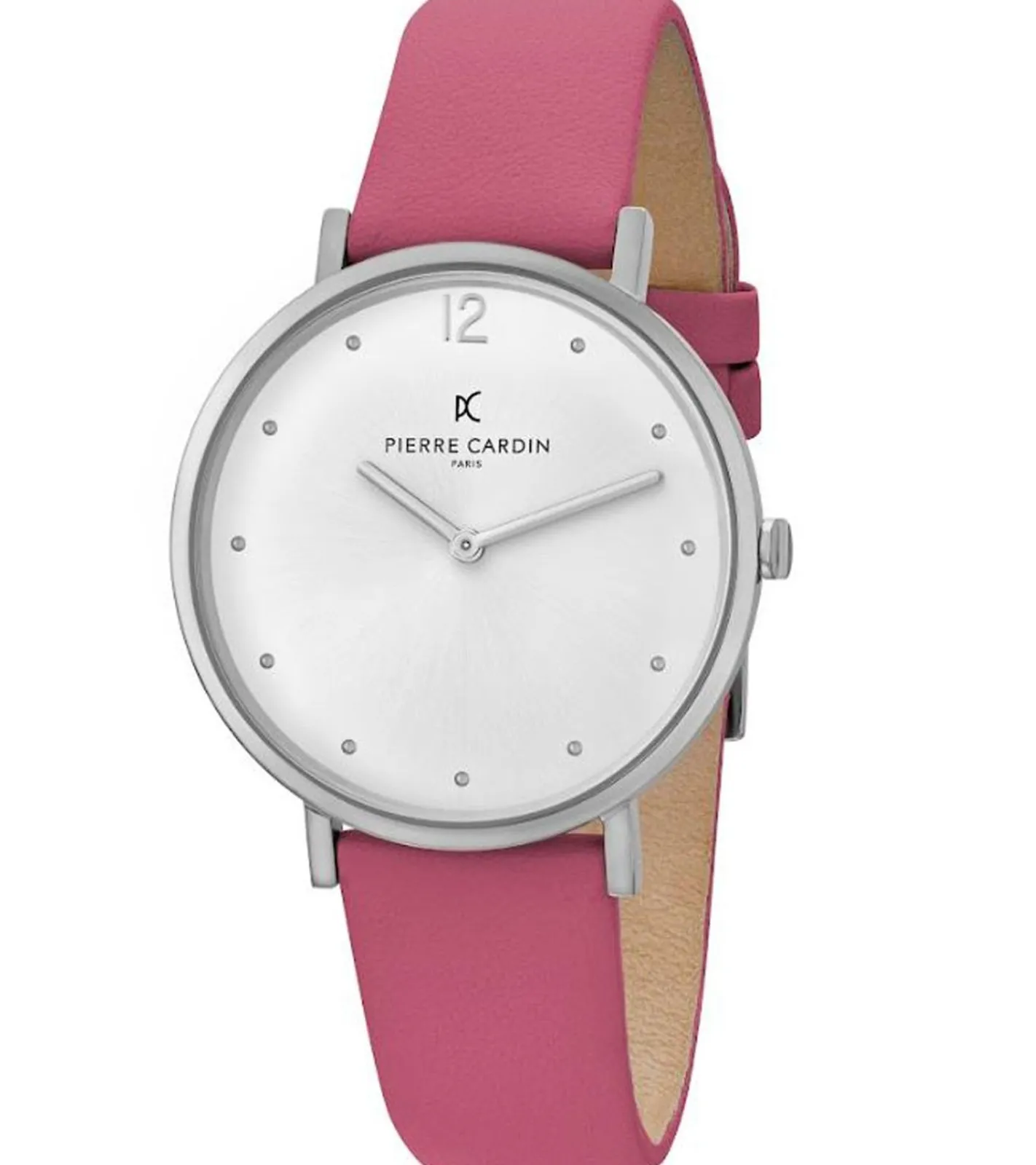 Damenuhren|Damenuhren*Pierre Cardin Damen schlichte Armband-Uhr analoge Quarz-Uhr mit Leder-Armband 3ATM 39mm CBV.1042 Rosa/Silber