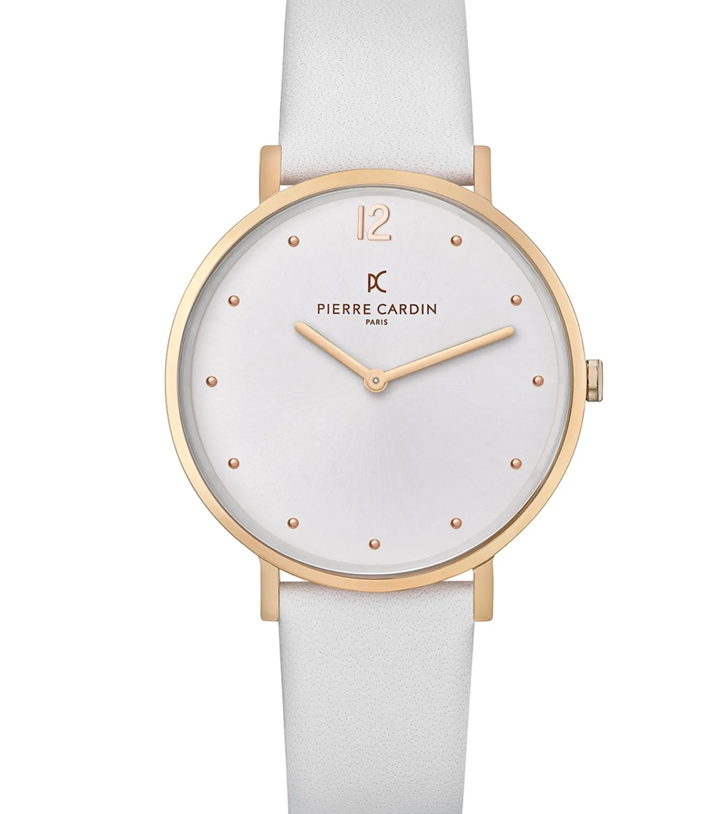 Damenuhren|Damenuhren*Pierre Cardin Damen schlichte Armband-Uhr analoge Quarz-Uhr mit Leder-Armband 3ATM 39mm CBV.1012 Weiß/Gold