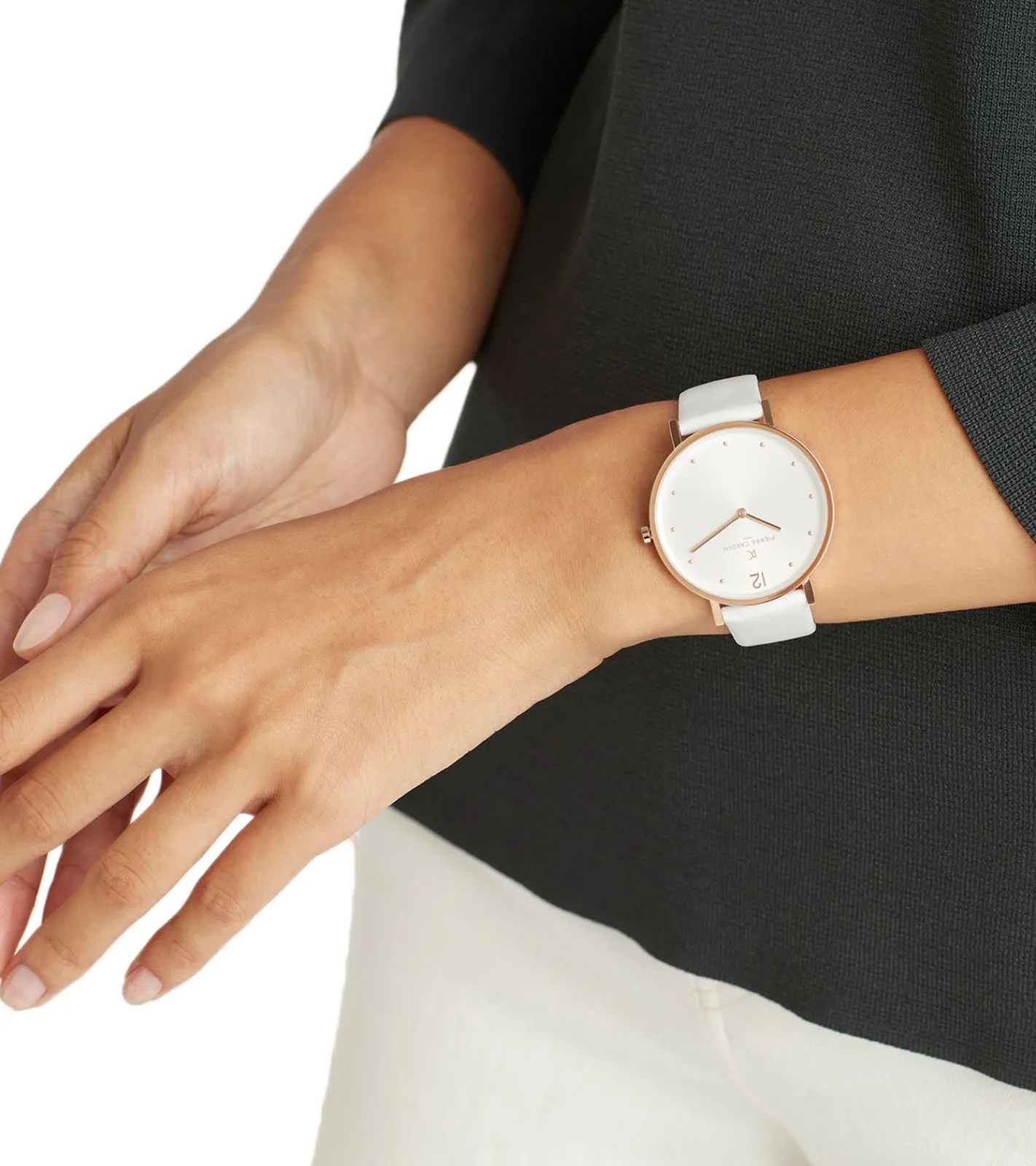 Damenuhren|Damenuhren*Pierre Cardin Damen schlichte Armband-Uhr analoge Quarz-Uhr mit Leder-Armband 3ATM 39mm CBV.1012 Weiß/Gold