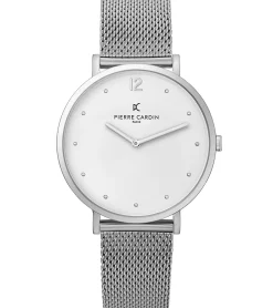 Damenuhren|Damenuhren*Pierre Cardin Damen schlichte Armband-Uhr analoge Quarz-Uhr mit Edelstahl-Armband 3ATM 39mm CBV.1006 Silber