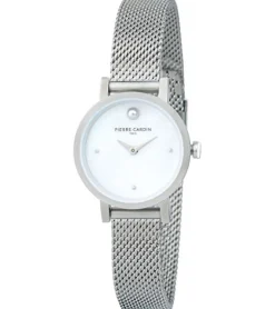 Damenuhren|Damenuhren*Pierre Cardin Damen Zweizeiger-Armband-Uhr Ziffernblatt mit silbernen Kreis-Details analoge Quarz-Uhr mit Edelstahl-Armband 3ATM 27mm CCM.0522 Silber