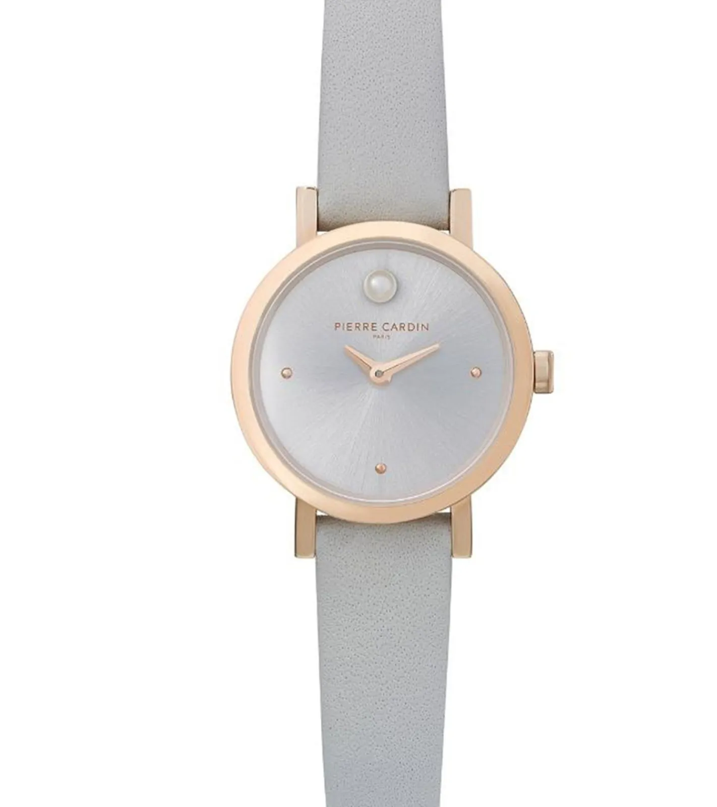 Damenuhren|Damenuhren*Pierre Cardin Damen Zweizeiger-Armband-Uhr Ziffernblatt mit silbernen Kreis-Details analoge Quarz-Uhr mit Leder-Armband 3ATM 27mm CCM.0506 Grau/Rose-Gold