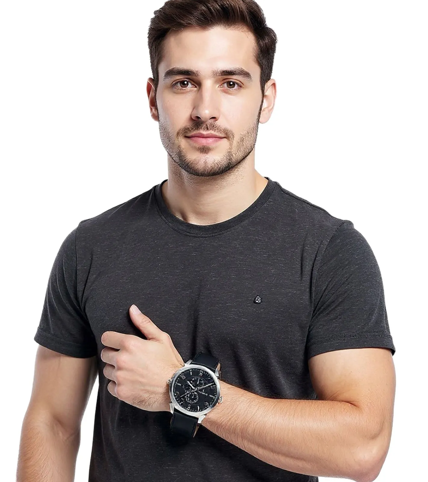 Herrenuhren|Herrenuhren*Pierre Cardin Herren Armband-Uhr mit Multi-Ziffernblatt analoge Quarz-Uhr mit Leder-Armband 3ATM 44mm CPI.2023 Schwarz/Silber