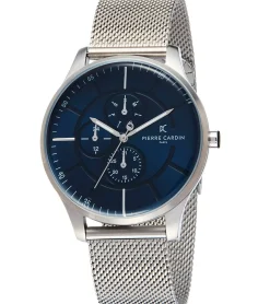 Herrenuhren|Herrenuhren*Pierre Cardin Herren Armband-Uhr mit Multi-Ziffernblatt analoge Quarz-Uhr mit Edelstahl-Armband 3ATM 43mm A.PC902731F121 Silber/Blau