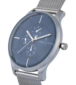 Herrenuhren|Herrenuhren*Pierre Cardin Herren Armband-Uhr mit Multi-Ziffernblatt analoge Quarz-Uhr mit Edelstahl-Armband 3ATM 43mm A.PC902731F121 Silber/Blau
