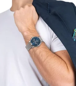 Herrenuhren|Herrenuhren*Pierre Cardin Herren Armband-Uhr mit Multi-Ziffernblatt analoge Quarz-Uhr mit Edelstahl-Armband 3ATM 43mm A.PC902731F121 Silber/Blau