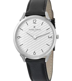 Herrenuhren|Herrenuhren*Pierre Cardin Herren Armband-Uhr analoge Quarz-Uhr mit Leder-Armband 3ATM 39mm CPI.2016 Silber/Schwarz/Weiß