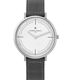 Herrenuhren|Herrenuhren*Pierre Cardin Herren Armband-Uhr analoge Quarz-Uhr mit Textil-Armband 3ATM 41mm CBV.1024 Grau/Silber