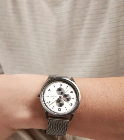 Herrenuhren|Herrenuhren*Pierre Cardin Herren Armband-Uhr mit Multi-Ziffernblatt analoge Quarz-Uhr mit Edelstahl-Armband 3ATM 44mm CPI.2033 Silber/Beige