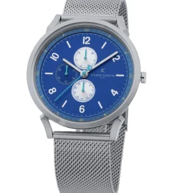 Herrenuhren|Herrenuhren*Pierre Cardin Herren Armband-Uhr mit Multi-Ziffernblatt und farblichen Akzenten analoge Quarz-Uhr mit Edelstahl-Armband 3ATM 44mm CPI.2064 Silber/Blau