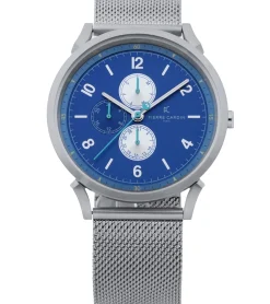 Herrenuhren|Herrenuhren*Pierre Cardin Herren Armband-Uhr mit Multi-Ziffernblatt und farblichen Akzenten analoge Quarz-Uhr mit Edelstahl-Armband 3ATM 44mm CPI.2064 Silber/Blau