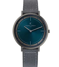 Herrenuhren|Herrenuhren*Pierre Cardin Herren Armband-Uhr analoge Quarz-Uhr mit Textil-Armband 3ATM 42mm CBV.1034 Grau/Blau