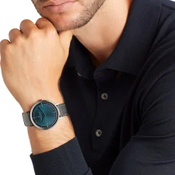 Herrenuhren|Herrenuhren*Pierre Cardin Herren Armband-Uhr analoge Quarz-Uhr mit Textil-Armband 3ATM 42mm CBV.1034 Grau/Blau