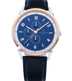 Herrenuhren|Herrenuhren*Pierre Cardin Herren Armband-Uhr mit farblichem Multi-Ziffernblatt analoge Quarz-Uhr mit Leder-Armband 3ATM 44mm CPI.2063 Schwarz/Silber/Blau/Rosegold