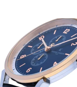 Herrenuhren|Herrenuhren*Pierre Cardin Herren Armband-Uhr mit farblichem Multi-Ziffernblatt analoge Quarz-Uhr mit Leder-Armband 3ATM 44mm CPI.2063 Schwarz/Silber/Blau/Rosegold