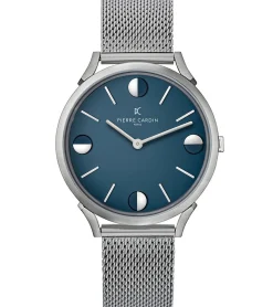 Herrenuhren|Herrenuhren*Pierre Cardin Herren Armband-Uhr analoge Quarz-Uhr mit Edelstahl-Armband 3ATM 40mm CPI.2013 Silber/Blau