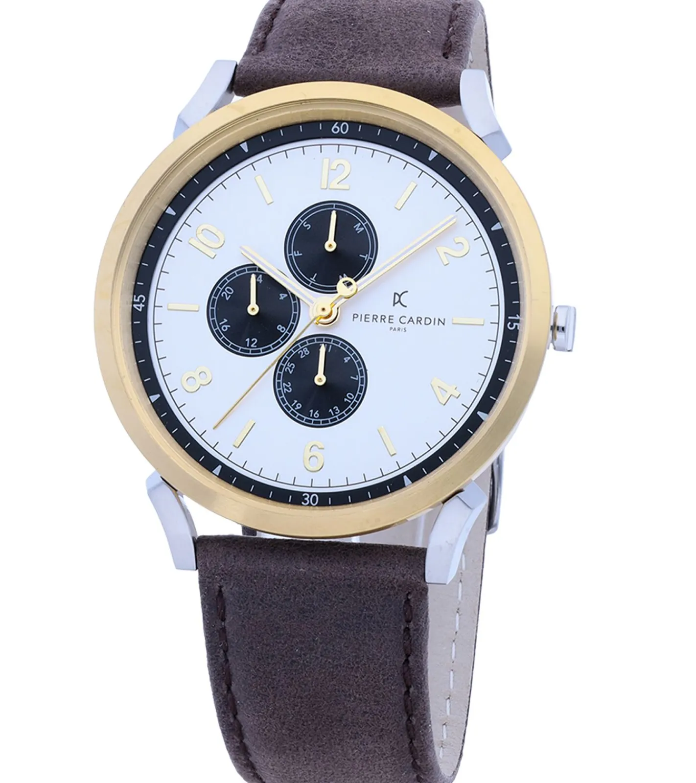 Herrenuhren|Herrenuhren*Pierre Cardin Herren Armband-Uhr mit Multi-Ziffernblatt analoge Quarz-Uhr mit Leder-Armband 3ATM 44mm in Braun/Gold/Silber oder Schwarz/Silber/Blau/Rosegold