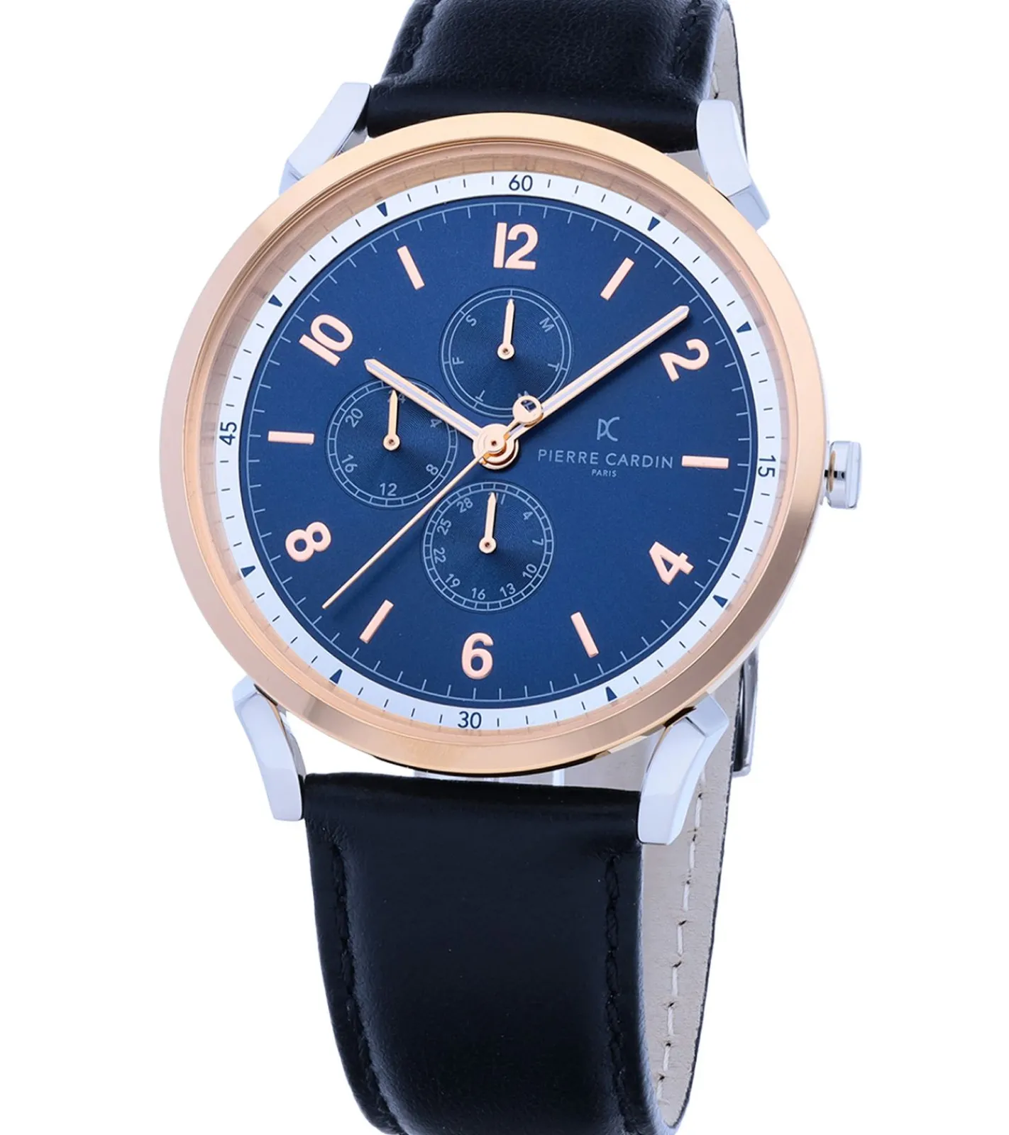 Herrenuhren|Herrenuhren*Pierre Cardin Herren Armband-Uhr mit Multi-Ziffernblatt analoge Quarz-Uhr mit Leder-Armband 3ATM 44mm in Braun/Gold/Silber oder Schwarz/Silber/Blau/Rosegold