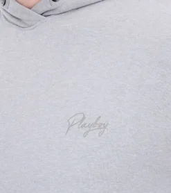 Pullover & Sweater*PLAYBOY Herren Baumwoll-Pullover Langarm-Shirt mit Kapuze Hoodie Schwarz oder Grau meliert