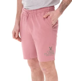 Sportunterbekleidung|Jogginghosen & Fitnessmode*PLAYBOY x DEF Herren Sweat-Shorts mit kleinem Schriftzug "CASA  " Sport-Shorts Jogger kurze Hose DFPBSH1001 Rosa