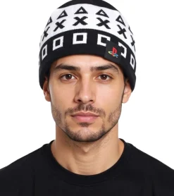 Caps & Mützen*BioworldMerch PlayStation Beanie mit Playstation Symbole Gaming-Mütze Strick-Beanie Fan-Artikel KC042612SNY Schwarz/Weiß