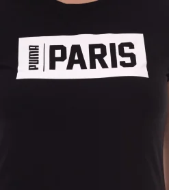 Fitnessmode & Jogginghosen|Tops & T-Shirts*PUMA City Damen Baumwoll-Shirt mit Paris Schriftzug Kurzarm-Shirt Rundhals-Shirt 575957 01 Schwarz/Weiß