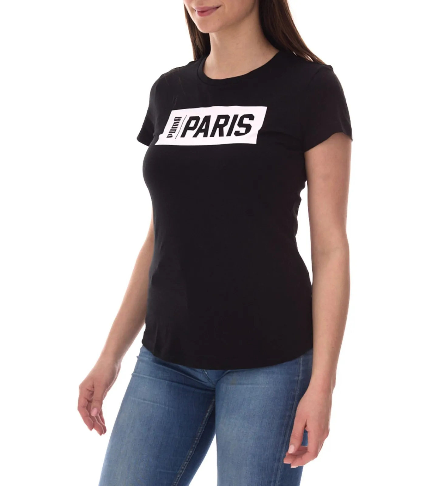 Fitnessmode & Jogginghosen|Tops & T-Shirts*PUMA City Damen Baumwoll-Shirt mit Praha/Prag, Paris, Wien oder Madrid Schriftzug Kurzarm-Shirt Rundhals-Shirt 575957 Weiß oder Schwarz