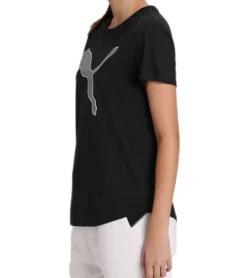 Fitnessmode & Jogginghosen|Tops & T-Shirts*PUMA Damen leichtes T-Shirt mit -Logo Kurzarm-Shirt Rundhals-Shirt 585941 01 Schwarz/Weiß