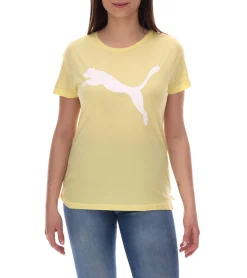 Fitnessmode & Jogginghosen|Tops & T-Shirts*PUMA Damen Sommer-Shirt mit DryCell-Technologie Baumwoll-Shirt Kurzarm-Shirt mit -Logo 586454 40 Gelb/Weiß