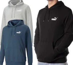 Pullover & Sweater*PUMA ESS Logo Herren stylischer Kapuzen-Pullover Baumwoll-Hoodie mit Logo auf der Brust 679631 , Schwarz, Blau Grau