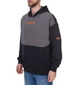 Pullover & Sweater|Ballsport*PUMA OLYMPIQUE DE MARSEILLE Herren Kapuzen-Pullover nachhaltiger Baumwoll-Hoodie mit Logo-Schriftzug 771970 10 Schwarz/Grau