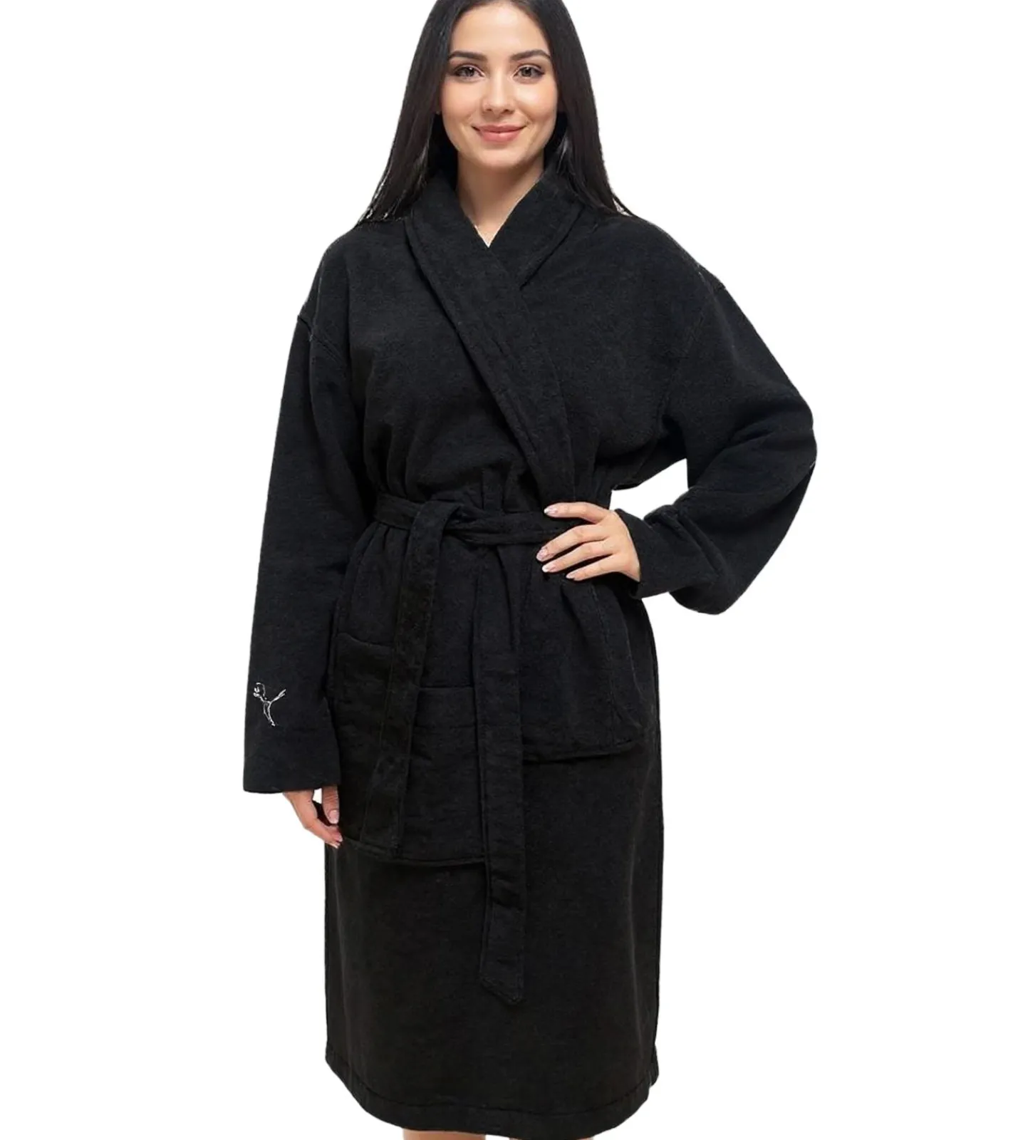 Bademode & Nachtwäsche|Nachtwäsche & Bademode*PUMA Unisex Bademantel mit zwei offenen Seitentaschen Morgen-Mantel 660008 03 Schwarz
