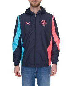 Jacken & Mäntel*PUMA Woven Anthem 2023/24 Manchester City funktionale Trainings-Jacke mit Kapuze Freizeit-Jacke Jogging-Jacke rainCELL warmCELL windCELL 772846 14 Schwarz/Blau/Rosa