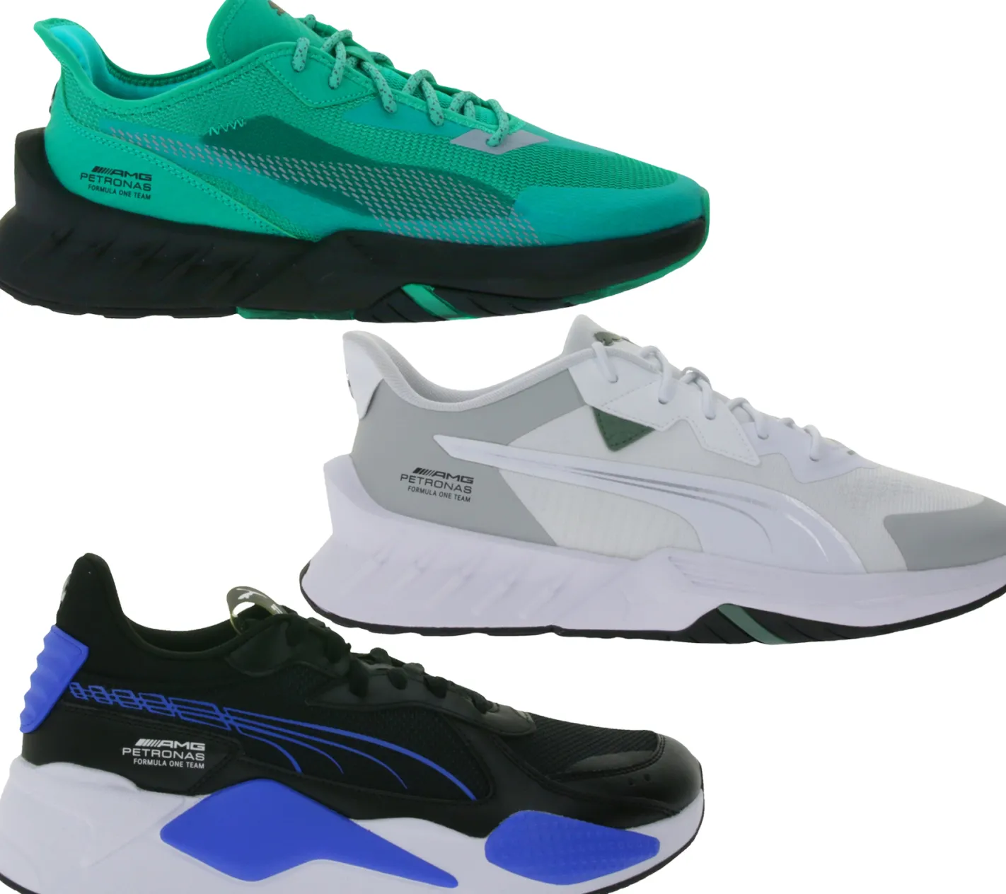 Turnschuhe & Sneaker*PUMA X Mercedes MAPF1 Marco SL MAPF1 RS-X F1 Petronas AMG F1 Herren Sneaker mit reflektierenden Formstrip Motorsport Schnür-Schuhe Grün, Weiß oder Schwarz