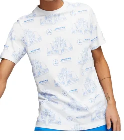 T-Shirts & Tank Tops*PUMA X Mercedes-Benz AMG Petronas F1 Herren T-Shirt stylisches Baumwoll-Shirt mit Allover Rennwagen-Print 621156 03 Weiß