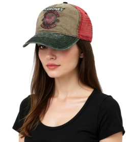 Caps & Mützen*BioworldMerch Ramones Unisex Trucker-Cap Punkrock-Band mit Logo-Stickerei Base-Cap BA156116RAM0 Braun/Rot
