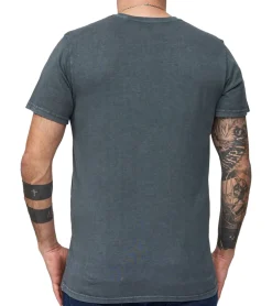 T-Shirts & Tank Tops*RE:COVERED T-Shirt mit Motorrad-Print Baumwoll-Shirt Rundhals-Shirt MMBSA300 Grau