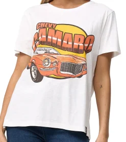 Tops & T-Shirts*RE:COVERED Vintage Chevy Camaro Damen T-Shirt mit Auto-Print Baumwoll-Shirt Kurzarm-Shirt MMPKC475 Ecru-Weiß