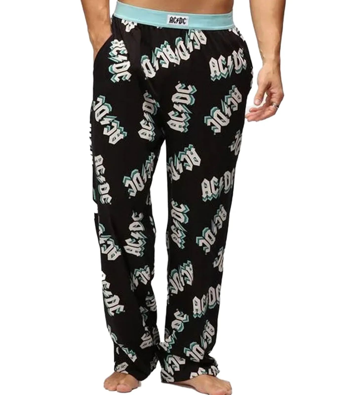 Nachtwäsche & Bademode*RE:COVERED X ACDC Loungepants Herren Schlafanzug-Hose mit ACDC Allover-Print Pyjama-Hose RCPER922 Schwarz