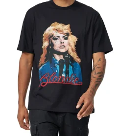 T-Shirts & Tank Tops*RE:COVERED X BLONDIE Herren nachhaltiges T-Shirt mit Debbie Harry-Print cooles Baumwoll-Shirt Band-Shirt MMESY127 Schwarz