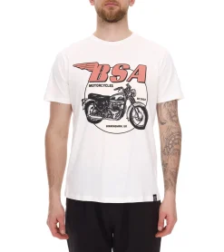 T-Shirts & Tank Tops*RE:COVERED X BSA Herren T-Shirt mit Birmingham Motorrad-Print Baumwoll-Shirt Rundhals-Shirt MMBSA296 Ecru-Weiß