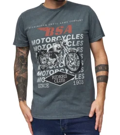 T-Shirts & Tank Tops*RE:COVERED X BSA Herren T-Shirt mit Motorrad-Print Baumwoll-Shirt Rundhals-Shirt MMBSA306 Grau