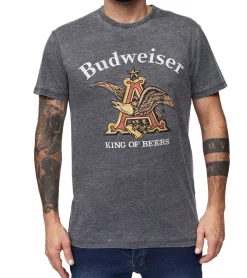 T-Shirts & Tank Tops*RE:COVERED X BUDWEISER Herren T-Shirt mit großem Logo Alltags-Shirt Baumwoll-Shirt Kurzarm-Shirt MMABI405 Grau