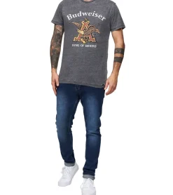 T-Shirts & Tank Tops*RE:COVERED X BUDWEISER Herren T-Shirt mit großem Logo Alltags-Shirt Baumwoll-Shirt Kurzarm-Shirt MMABI405 Grau