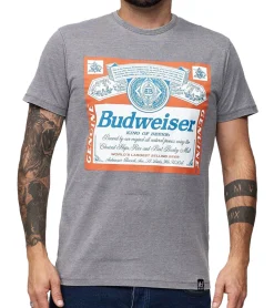 T-Shirts & Tank Tops*RE:COVERED X BUDWEISER Herren T-Shirt mit großem "King of Beers"-Print Alltags-Shirt Kurzarm-Shirt MMABI408 Grau