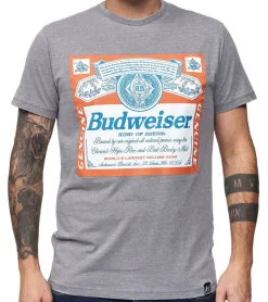 T-Shirts & Tank Tops*RE:COVERED X BUDWEISER Herren T-Shirt mit großem "King of Beers"-Print Alltags-Shirt Kurzarm-Shirt MMABI408 Grau